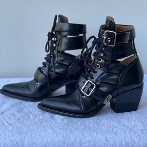 Chloe Rylee Black Cutout Leather Ankle Boots size 37.5 worn twice